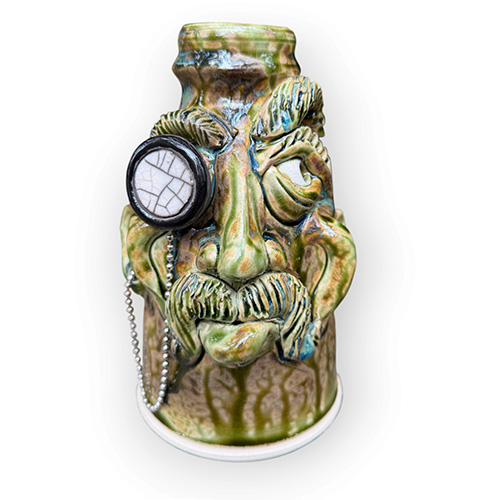 Robin Rodgers 7" Long-Mustache Face Jug with Raku Monocle DP6576